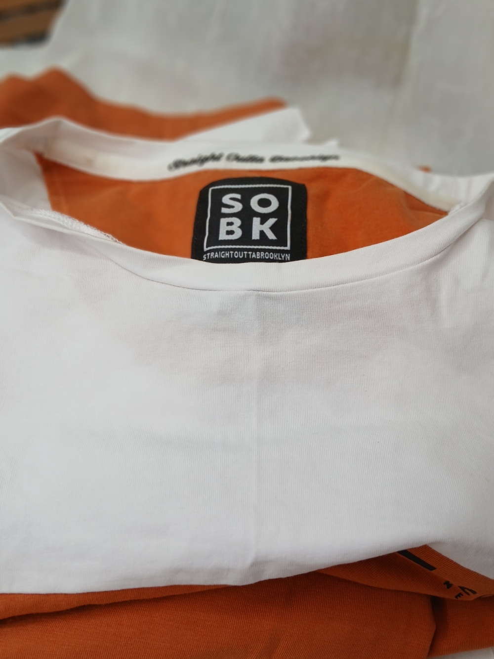 SO BK White Tee with Orange Layered Detail